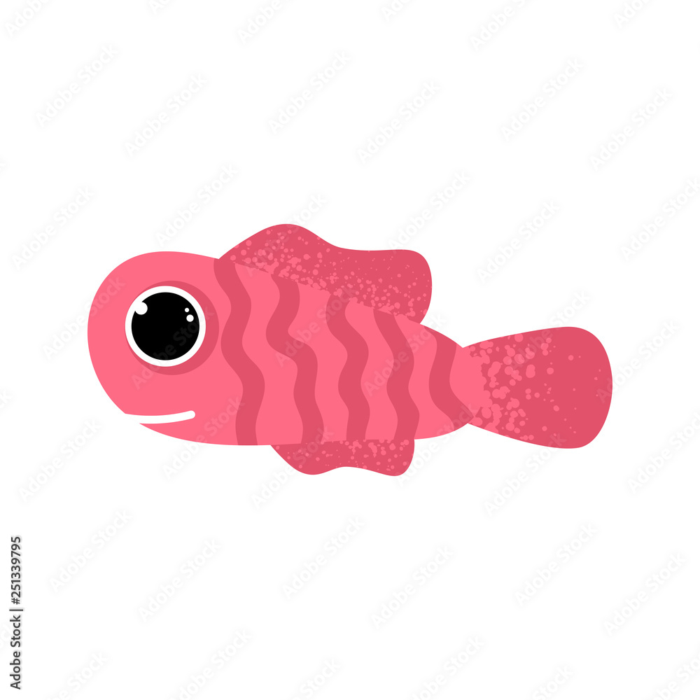 Vector Illustration. Cartoon fish icon in modern flat style. Ocean animal character. Isolated red Vector Illustration. Cartoon fish icon in modern flat style. Ocean animal character. Isolated red