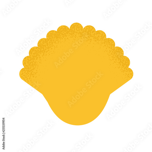 Vector Illustration. Cartoon shell icon in modern flat style. Ocean character. Isolated yellow cockleshell