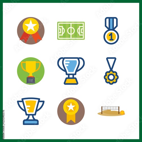 9 champion icon. Vector illustration champion set. trophy and voleyball ground icons for champion works