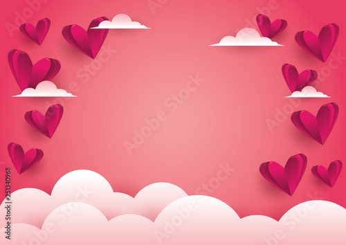 Illustration of love and valentine day, paper art and digital craft style