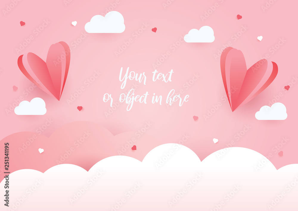Paper shape of heart flying on pink background. Vector symbols of love for Happy Women's, Mother's, Valentine's Day.