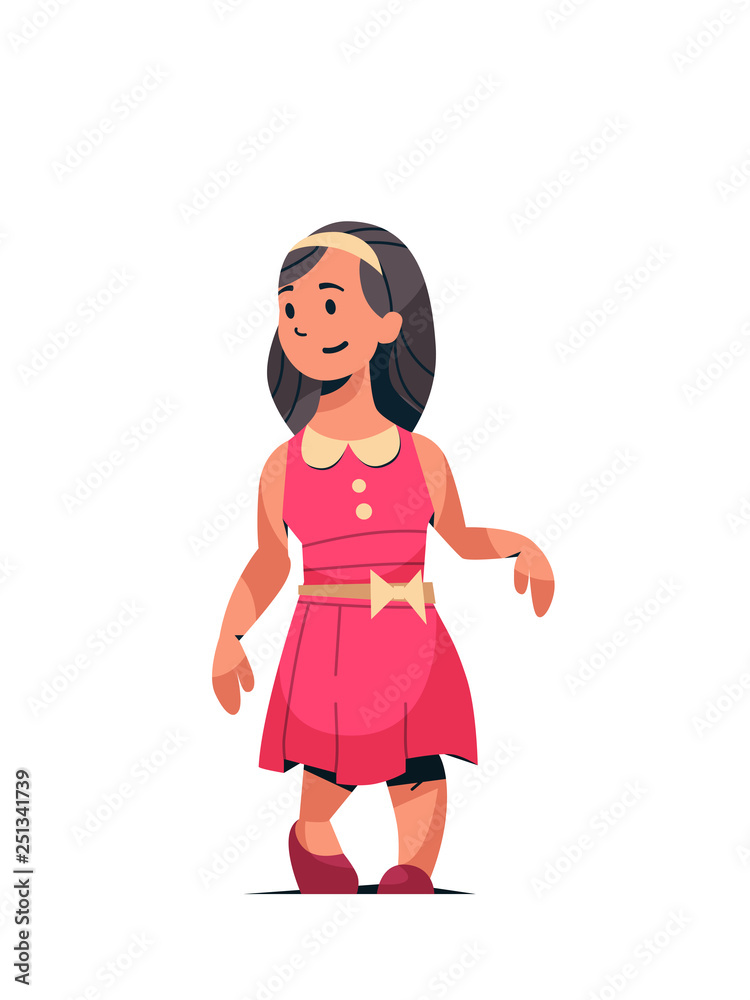 happy smiling girl standing pose little child in pink dress female cartoon character full length flat white background vector happy smiling girl standing pose little child in pink dress female cartoon character full length flat white background vector