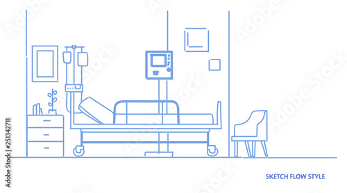 hospital room interior intensive therapy patient ward with bed empty no people doctor office sketch flow style horizontal