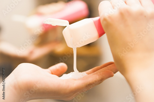 Shampoo flowing in hand