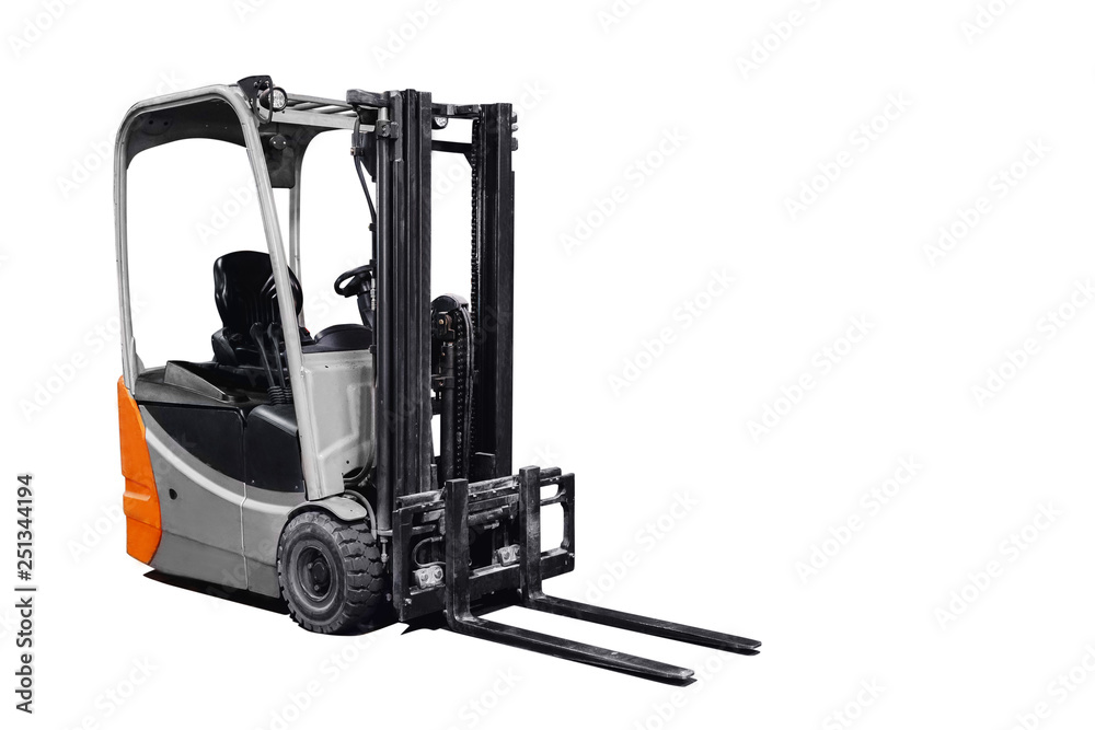 Warehouse industrial premises for storing materials and wood, forklift containers isolated white background Warehouse industrial premises for storing materials and wood, forklift containers isolated white background