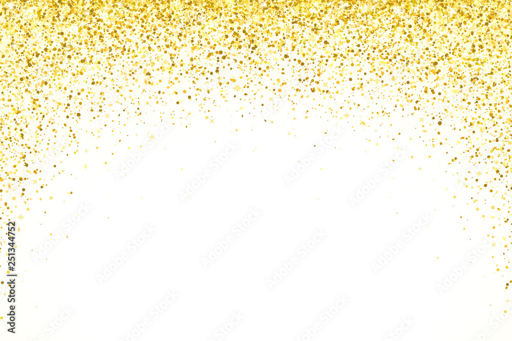 Gold falling particles arch shape on white background. Vector