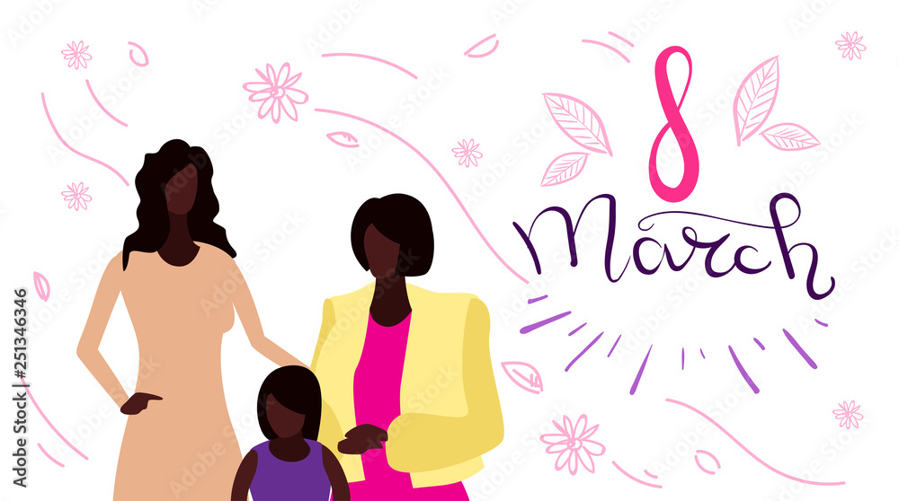 happy three generations women standing together international 8 march day celebrating concept african american female cartoon characters portrait horizontal greeting card happy three generations women standing together international 8 march day celebrating concept african american female cartoon characters portrait horizontal greeting card