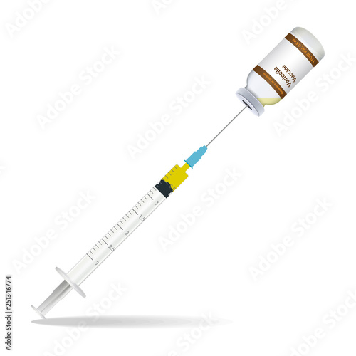 Immunization, Varicella Vaccine Syringe Contain Some Injection And Injection Bottle Isolated On A White Background. Vector Illustration. Vaccination Healthcare Concept.