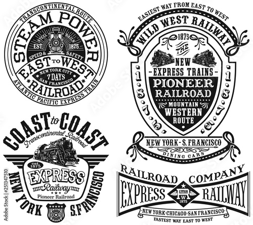 Express American Railway steam power locomotive railroad vintage vector artworks for t shirt collection 