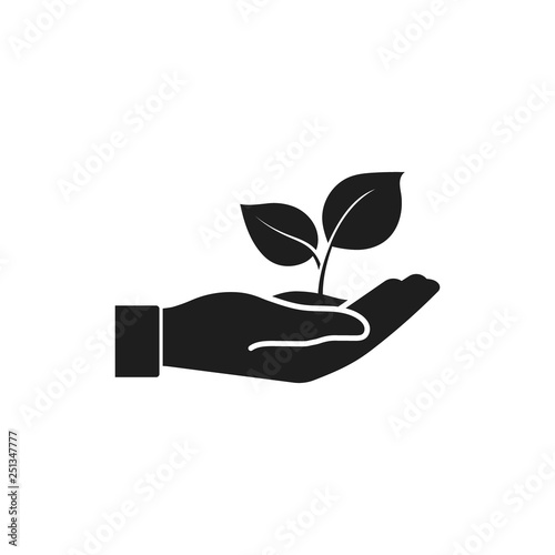 Hand, plant icon. Vector.