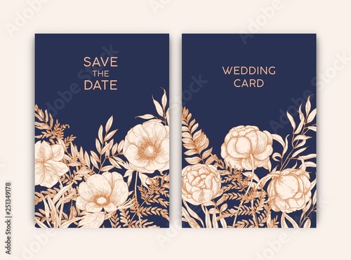 Bundle of floral templates for Save the Date card or wedding invitation decor...