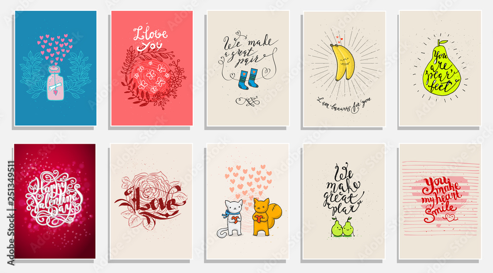 Funny phrases about love. Hand drawn Valentines Day card with funny pear,  animals, bananas and hand written note. Stock Vector | Adobe Stock