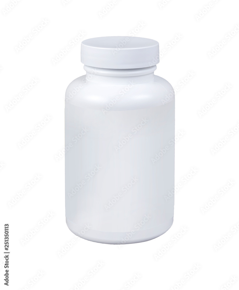 medicine white pill bottle isolated on a white background