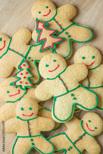 Fototapeta Naklejka Na Ścianę i Meble -  Gingerbread and christmas cookies. Set of seasonal christmas gingerbread biscuits in the form of man and christmas fir tree