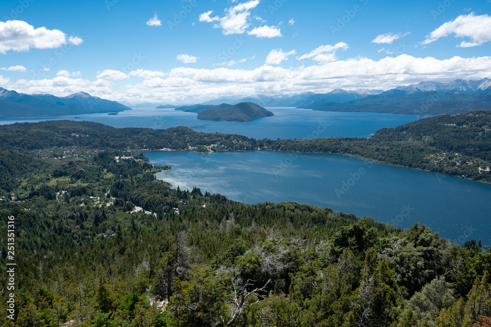 panoramic view of mountain lake bluesky travel discover amazing panorama clouds horizon aerial landscape summer forest