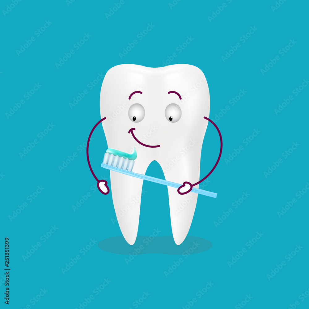 Cute Cartoon Tooth With Toothbrush And Paste Isolated On A Background. Vector Illustration. Healthcare Concept. Cute Cartoon Tooth With Toothbrush And Paste Isolated On A Background. Vector Illustration. Healthcare Concept.