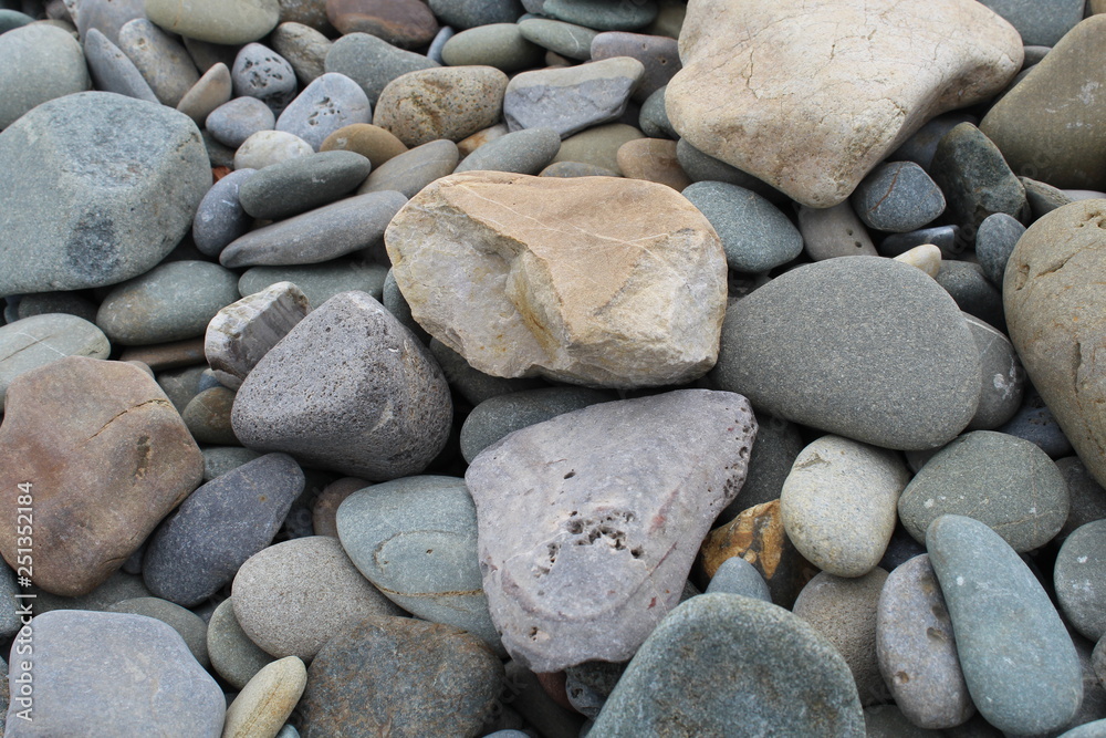 Various types of stones and pebbles taken on a stoney beach
