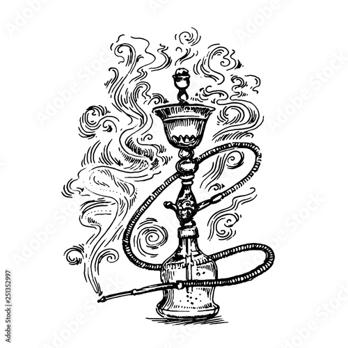 Vector hand drawn illustration of hookah hand drown sketch illustration on white background.