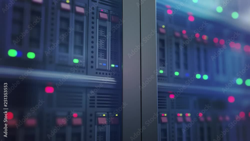 Servers in datacenter. Web hosting, internet and computer network concept. Looping animation. Servers in datacenter. Web hosting, internet and computer network concept. Looping animation.