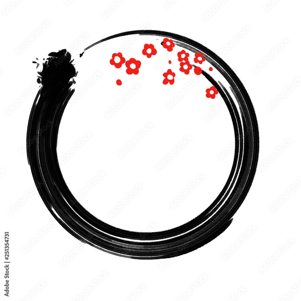 筆書きの丸と梅の花 Stock Illustration Adobe Stock