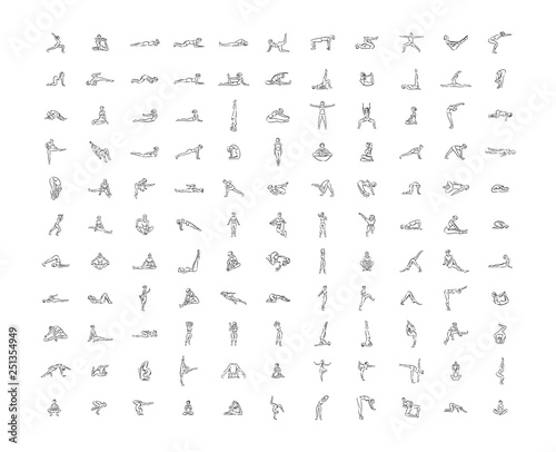 Fotografie, Obraz Vector hand drawn illustration of yoga icons illustration on white background