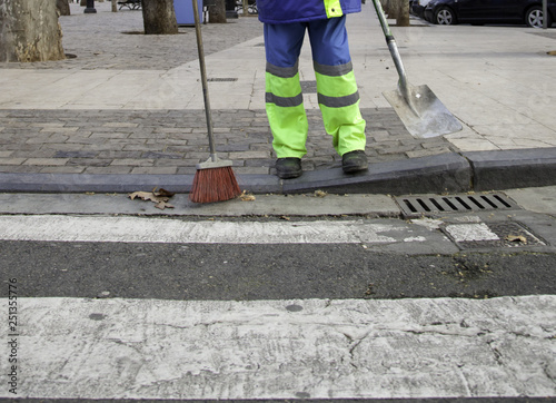 Sweeper cleaning street