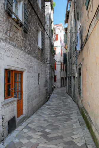 Narrow streets in Kotor  Montenegro.