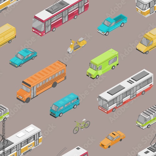 Seamless pattern with urban traffic or automobile transport on city street