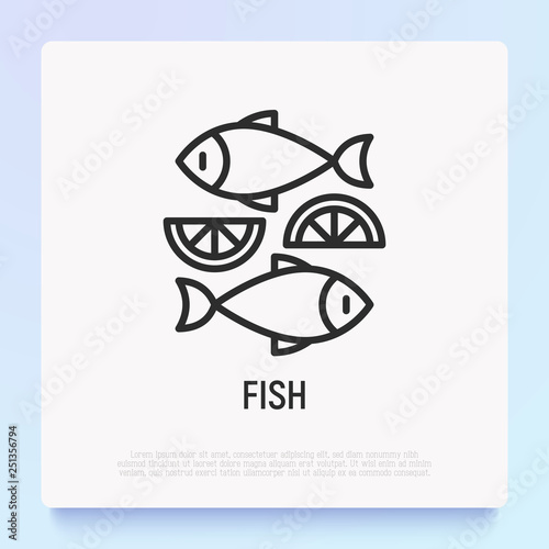 Fish dish with lemon thin line icon. Modern vector illustration for logo. photo