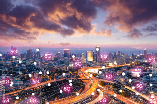 Business industry connection 5G technology concept in the future with city 