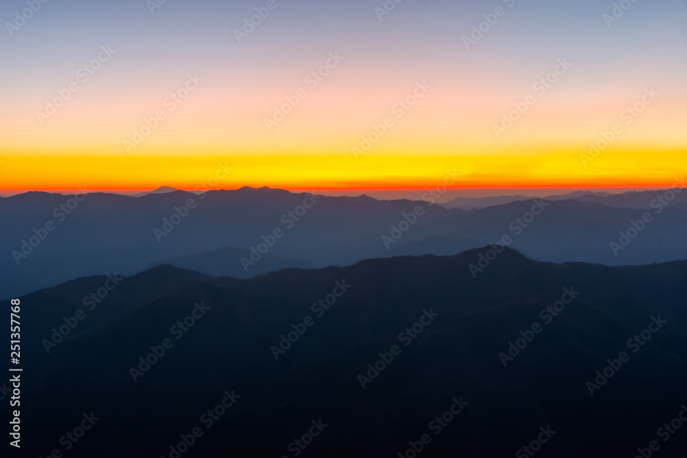 Landscape of sunrise on Mountain at  of  Doi Pha Phueng ,NAN,Thailand