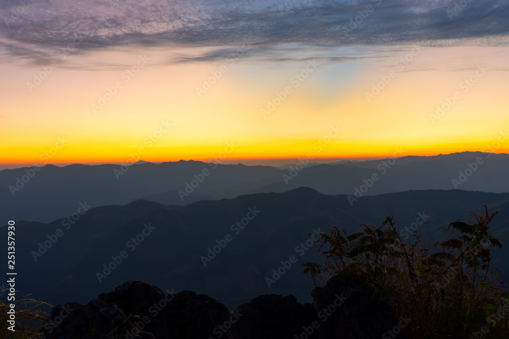 Landscape of sunrise on Mountain at  of  Doi Pha Phueng ,NAN,Thailand