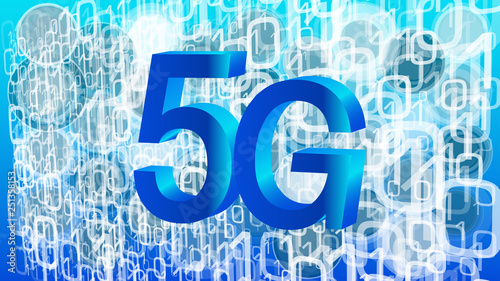 Internet security in 5G technology, binary code stream, computer cloud vector background