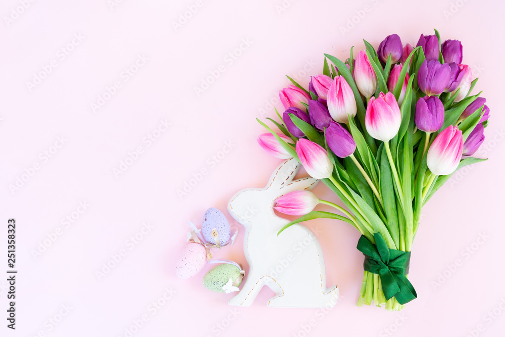 Pink fresh easter tulips