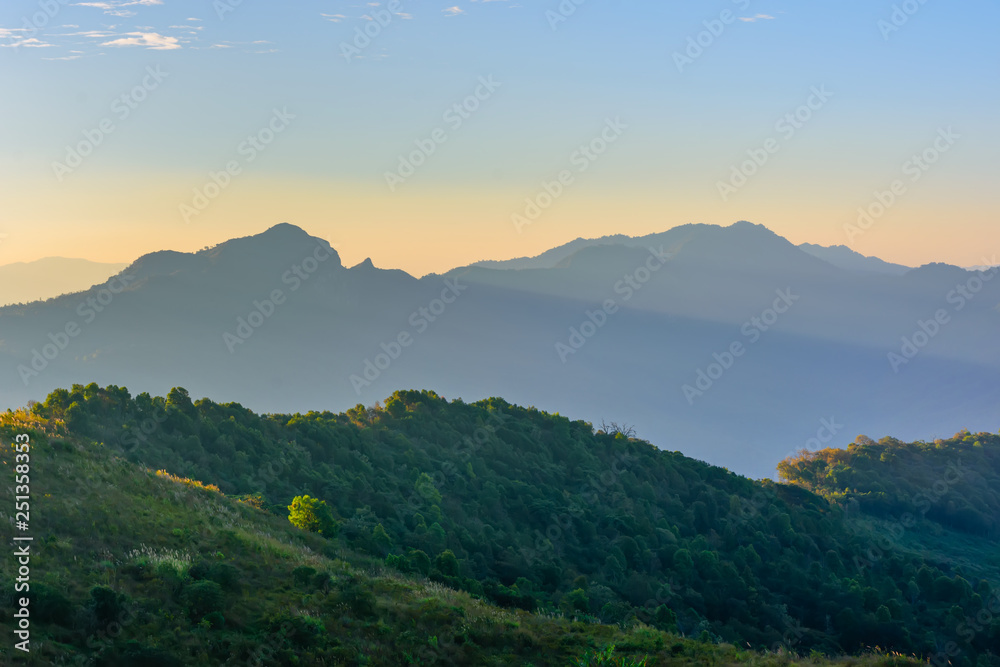 Landscape of sunrise on Mountain at  of  Doi Pha Phueng ,NAN,Thailand