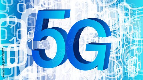 New standard in wireless technology 5G network, binary code stream, big data vector digital transformation