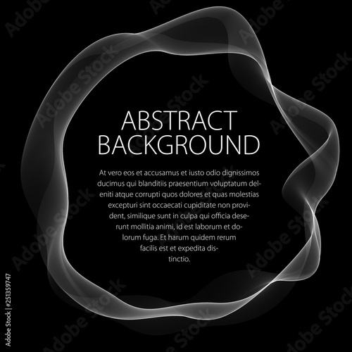 Round smooth linear frame of wavy lines. Vector abstract artistic beautiful background with copy space for text.  Isolated over black background.