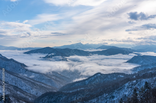 Magnificent Mountain Snow Panoramic Landscape Opening From the Observation Deck Lago-Naki, The Main Caucasian Ridge, Russia