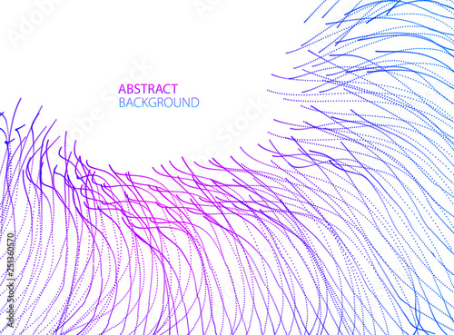 3d particles mesh array, sound wave flowing, transparent tulle textile on wind. Round points vector effect illustration. Blended mesh, calming relaxing wallpaper.
