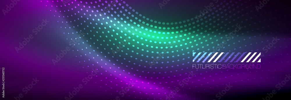 Glowing abstract wave on dark, shiny motion, magic space light. Vector techno abstract background Glowing abstract wave on dark, shiny motion, magic space light. Vector techno abstract background