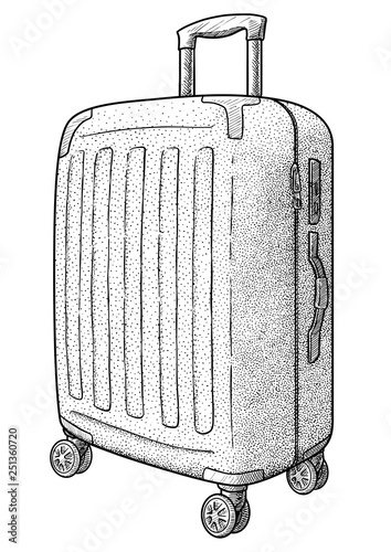 Luggage bag illustration, drawing, engraving, ink, line art, vector