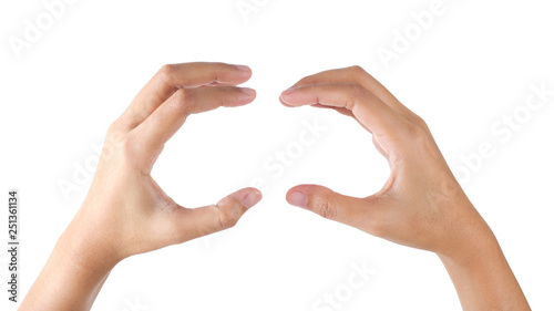 Woman's hands gesture holding hamburger.