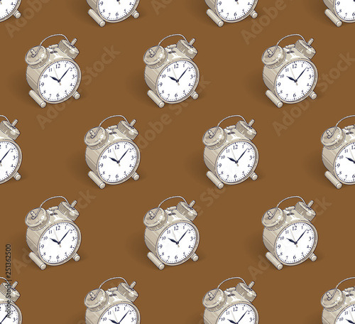 Alarm clocks seamless background, timer, deadline hurry and wake up concept, vector wallpaper or web site background.