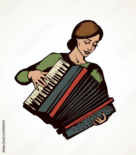 Lady plays the accordion. Vector drawing