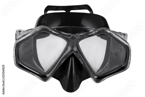 black mask for diving or spear fishing, on a white background © aneduard