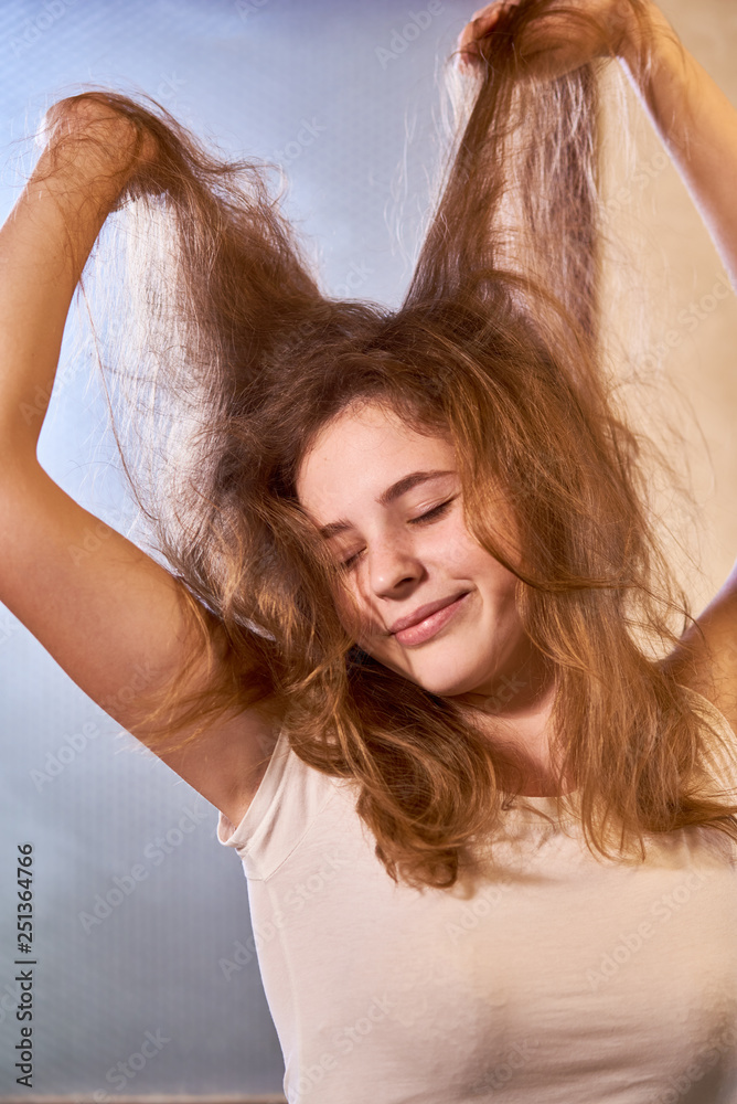 Fototapeta premium Sleepy woman stretching