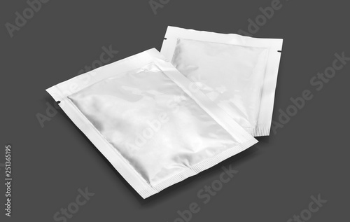 blank packaging aluminum foil sachet isolated on gray background