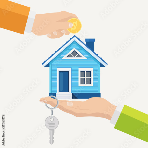 Buying a house. Real estate and Home for Sale concept. Vector illustration. Flat style