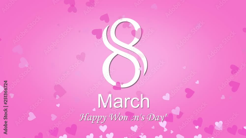 Happy Women's Day 8 march with colourful flying hearts hearts on the pink gradient background Happy Women's Day 8 march with colourful flying hearts hearts on the pink gradient background