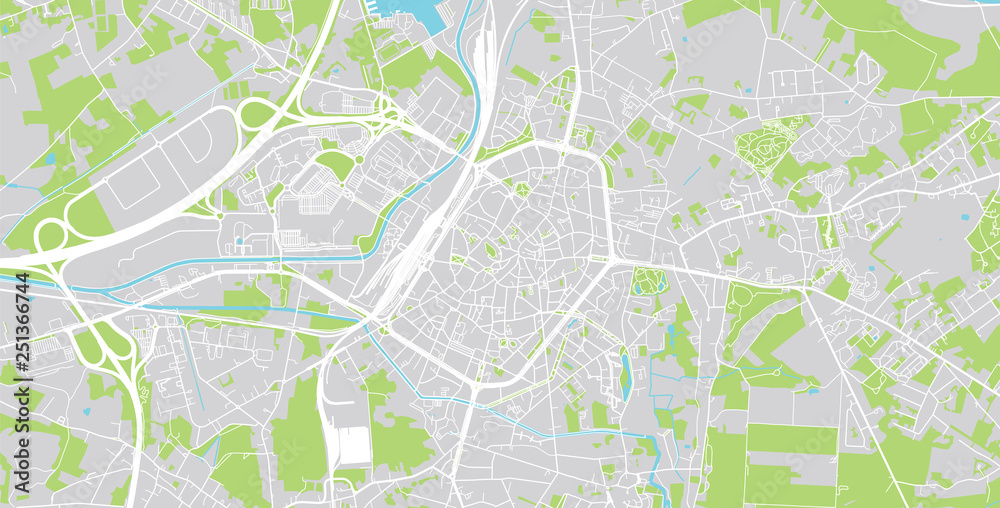 Urban vector city map of Mons, Belgium